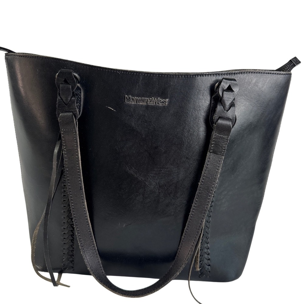 Montana West Black Leather Tote Bag Braided Western Shoulder Bag cowgirl modern